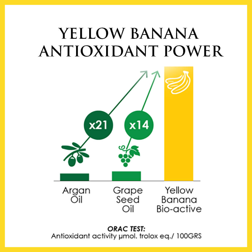 Yellow Banana Bio-Actives have 21x the antioxidant power of argan oil.  