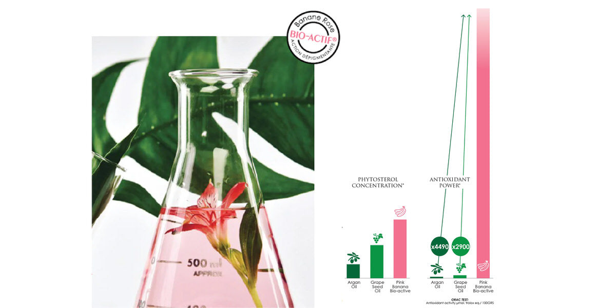 Image of Pink Banana Bio-Active clinical results: shows more than 4500x the antioxidant power of argan oil