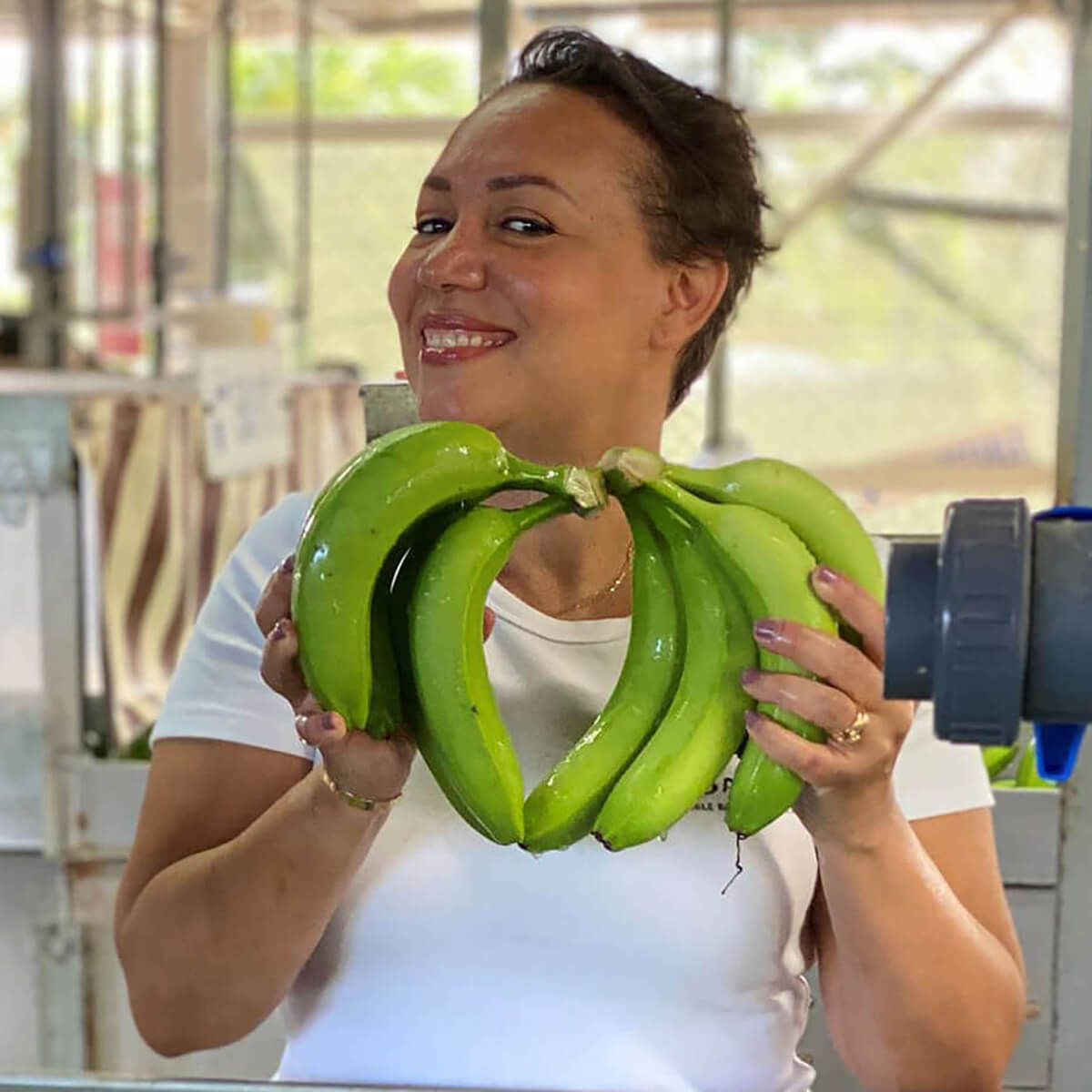 Kadalys Founder Shirley Billot at a banana plant